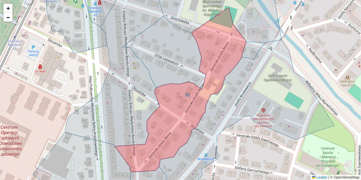 Szczegółowa mapa kodu pocztowego 31-517 z granicami, sąsiednimi kodami pocztowymi i urzędami pocztowymi