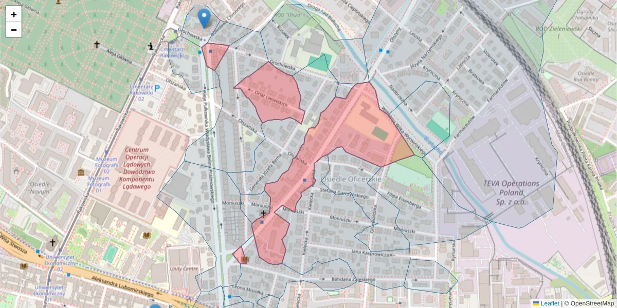 Szczegółowa mapa kodu pocztowego 31-518 z granicami, sąsiednimi kodami pocztowymi i urzędami pocztowymi