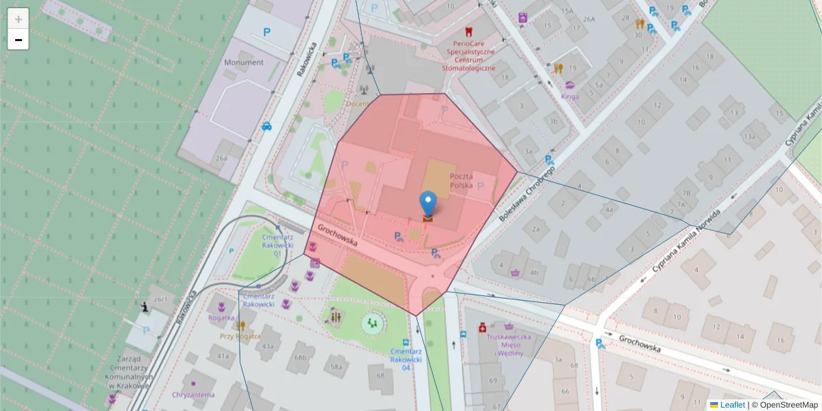 Szczegółowa mapa kodu pocztowego 31-520 z granicami, sąsiednimi kodami pocztowymi i urzędami pocztowymi