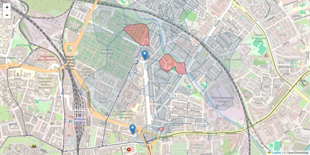 Szczegółowa mapa kodu pocztowego 31-521 z granicami, sąsiednimi kodami pocztowymi i urzędami pocztowymi