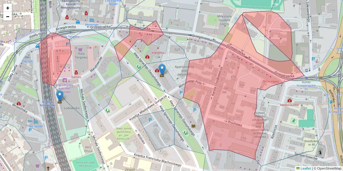 Szczegółowa mapa kodu pocztowego 31-532 z granicami, sąsiednimi kodami pocztowymi i urzędami pocztowymi