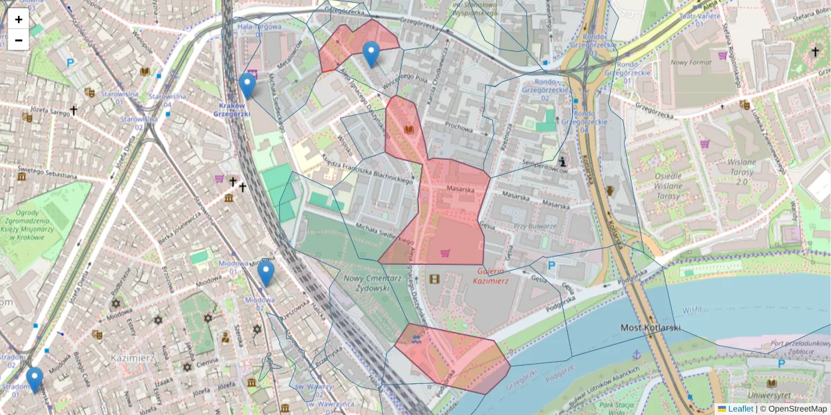 Szczegółowa mapa kodu pocztowego 31-534 z granicami, sąsiednimi kodami pocztowymi i urzędami pocztowymi
