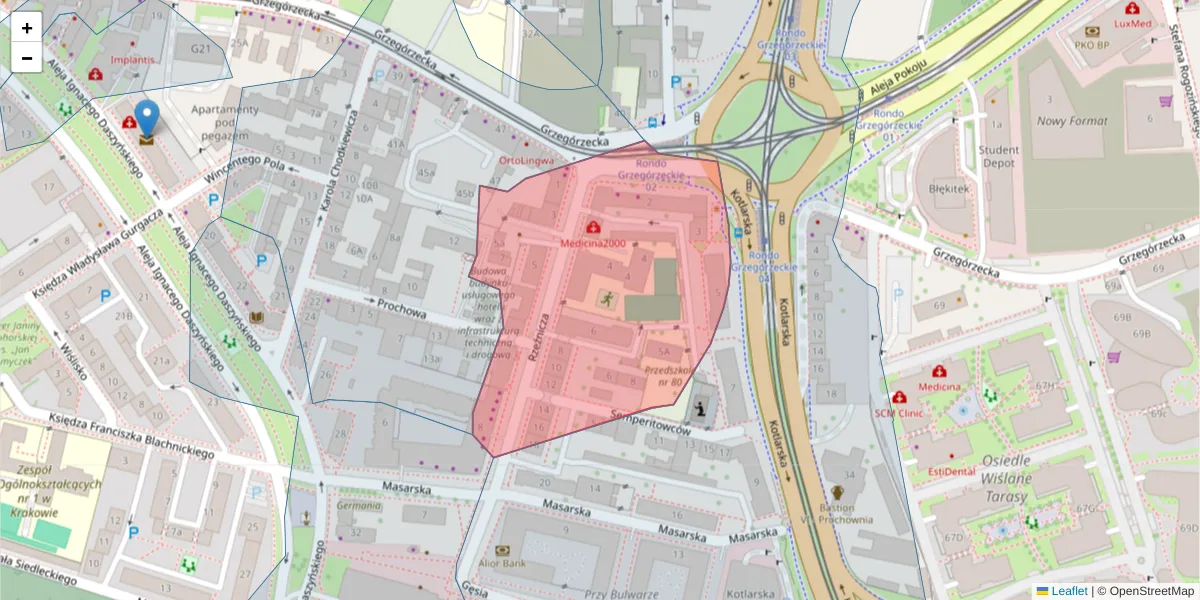 Szczegółowa mapa kodu pocztowego 31-540 z granicami, sąsiednimi kodami pocztowymi i urzędami pocztowymi