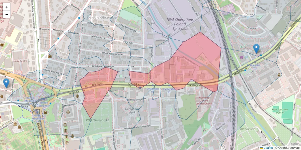 Szczegółowa mapa kodu pocztowego 31-546 z granicami, sąsiednimi kodami pocztowymi i urzędami pocztowymi