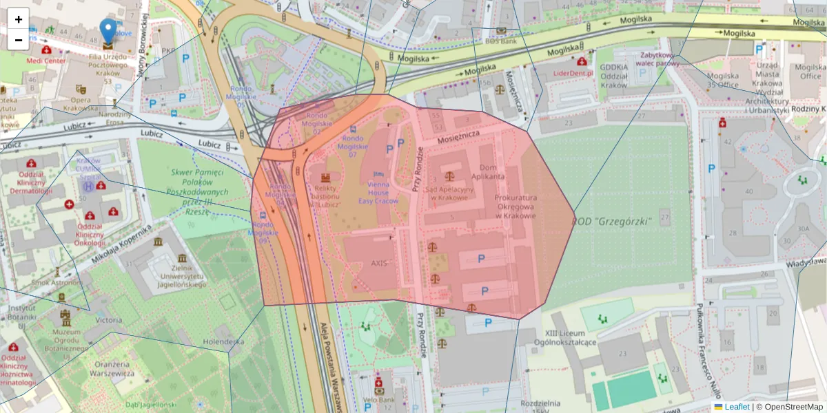 Szczegółowa mapa kodu pocztowego 31-547 z granicami, sąsiednimi kodami pocztowymi i urzędami pocztowymi