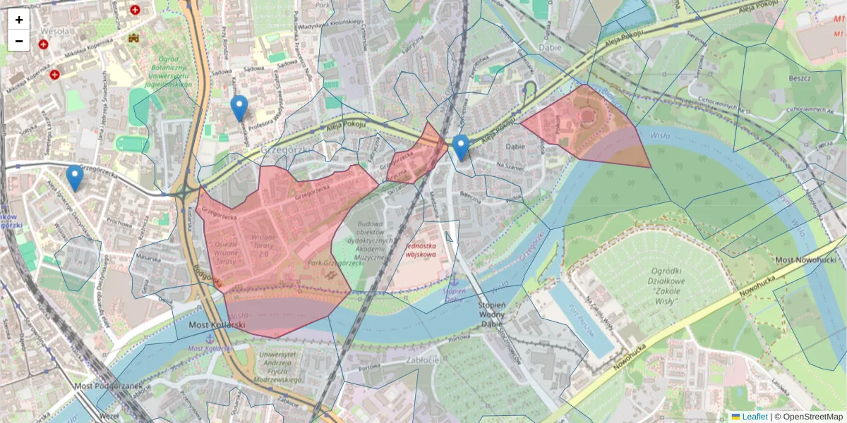 Szczegółowa mapa kodu pocztowego 31-559 z granicami, sąsiednimi kodami pocztowymi i urzędami pocztowymi