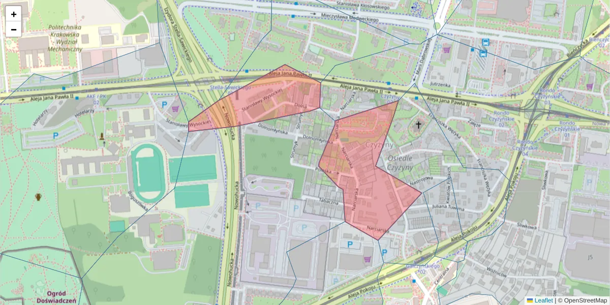 Szczegółowa mapa kodu pocztowego 31-579 z granicami, sąsiednimi kodami pocztowymi i urzędami pocztowymi