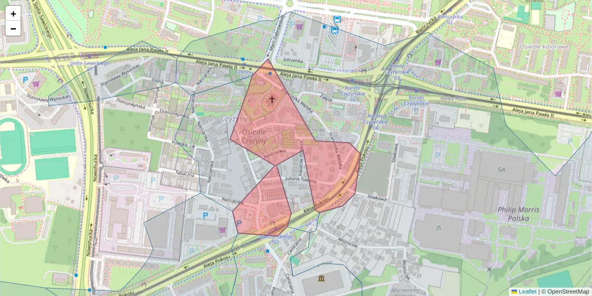 Szczegółowa mapa kodu pocztowego 31-581 z granicami, sąsiednimi kodami pocztowymi i urzędami pocztowymi