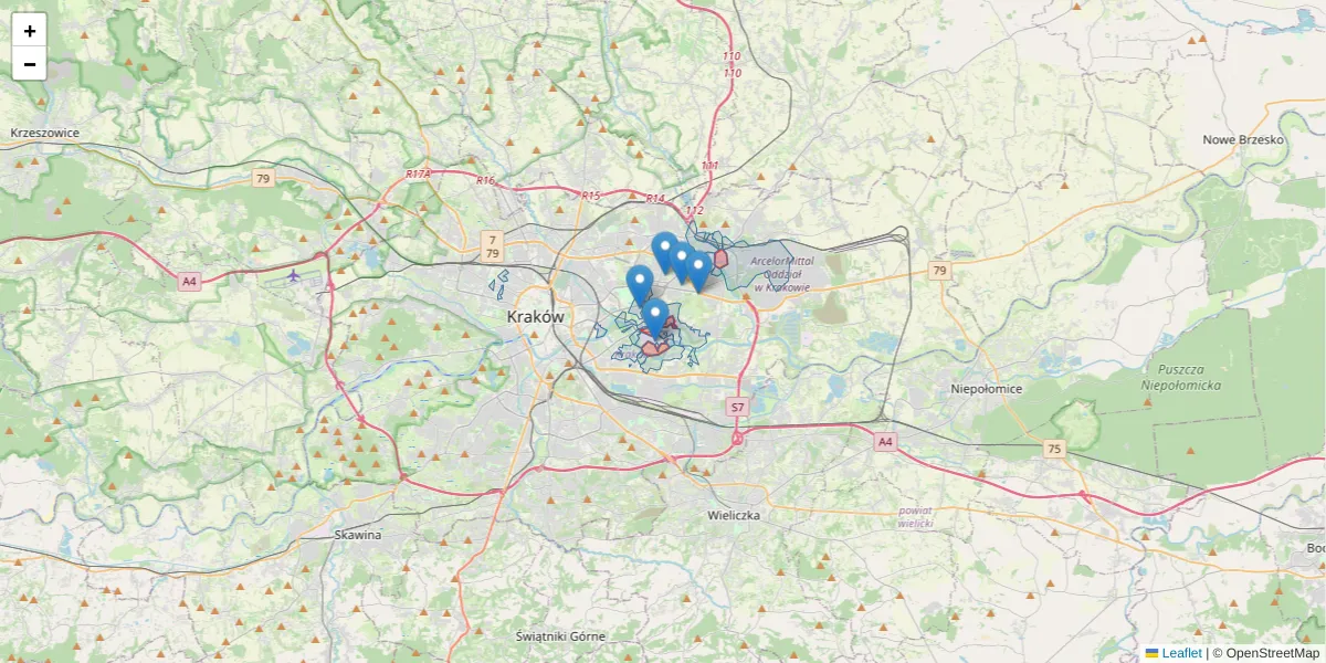 Szczegółowa mapa kodu pocztowego 31-587 z granicami, sąsiednimi kodami pocztowymi i urzędami pocztowymi