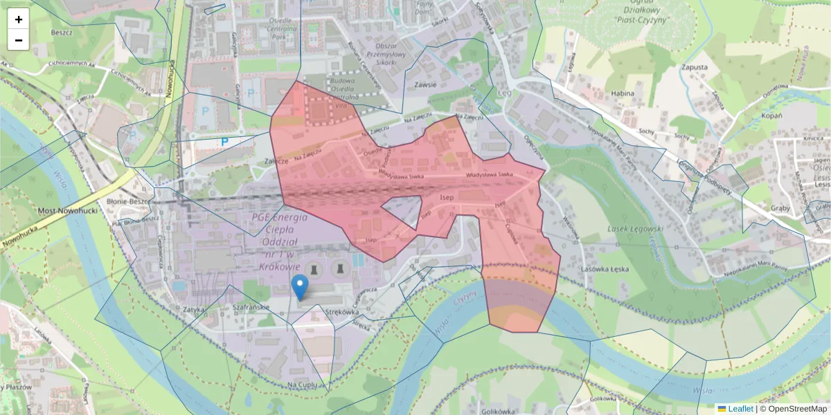 Szczegółowa mapa kodu pocztowego 31-588 z granicami, sąsiednimi kodami pocztowymi i urzędami pocztowymi