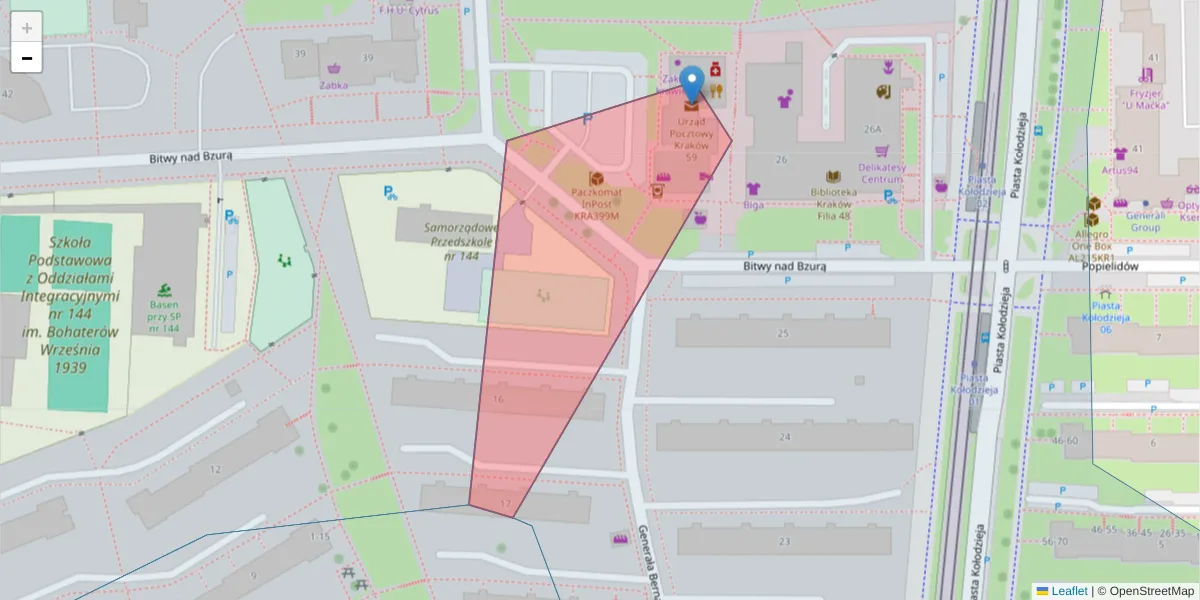 Szczegółowa mapa kodu pocztowego 31-628 z granicami, sąsiednimi kodami pocztowymi i urzędami pocztowymi