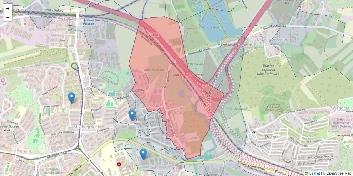 Szczegółowa mapa kodu pocztowego 31-651 z granicami, sąsiednimi kodami pocztowymi i urzędami pocztowymi