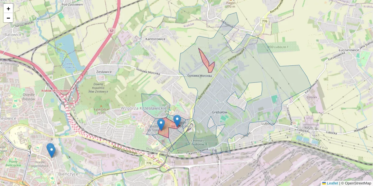 Szczegółowa mapa kodu pocztowego 31-705 z granicami, sąsiednimi kodami pocztowymi i urzędami pocztowymi