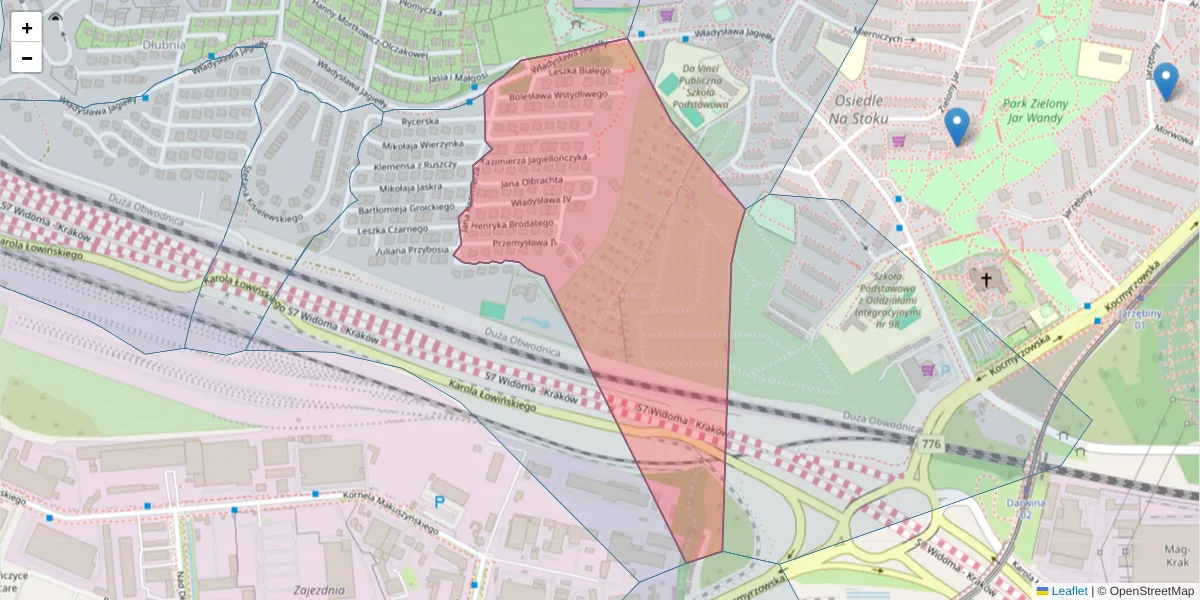 Szczegółowa mapa kodu pocztowego 31-710 z granicami, sąsiednimi kodami pocztowymi i urzędami pocztowymi