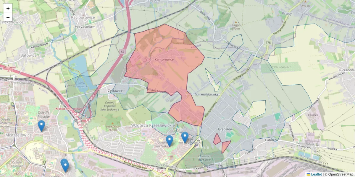 Szczegółowa mapa kodu pocztowego 31-763 z granicami, sąsiednimi kodami pocztowymi i urzędami pocztowymi