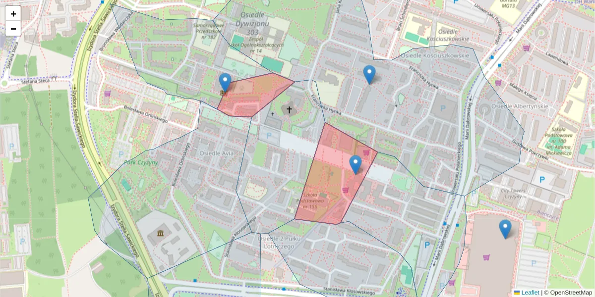 Szczegółowa mapa kodu pocztowego 31-800 z granicami, sąsiednimi kodami pocztowymi i urzędami pocztowymi