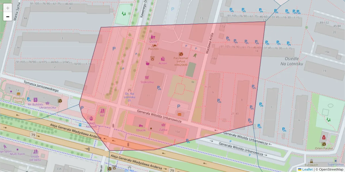 Szczegółowa mapa kodu pocztowego 31-802 z granicami, sąsiednimi kodami pocztowymi i urzędami pocztowymi