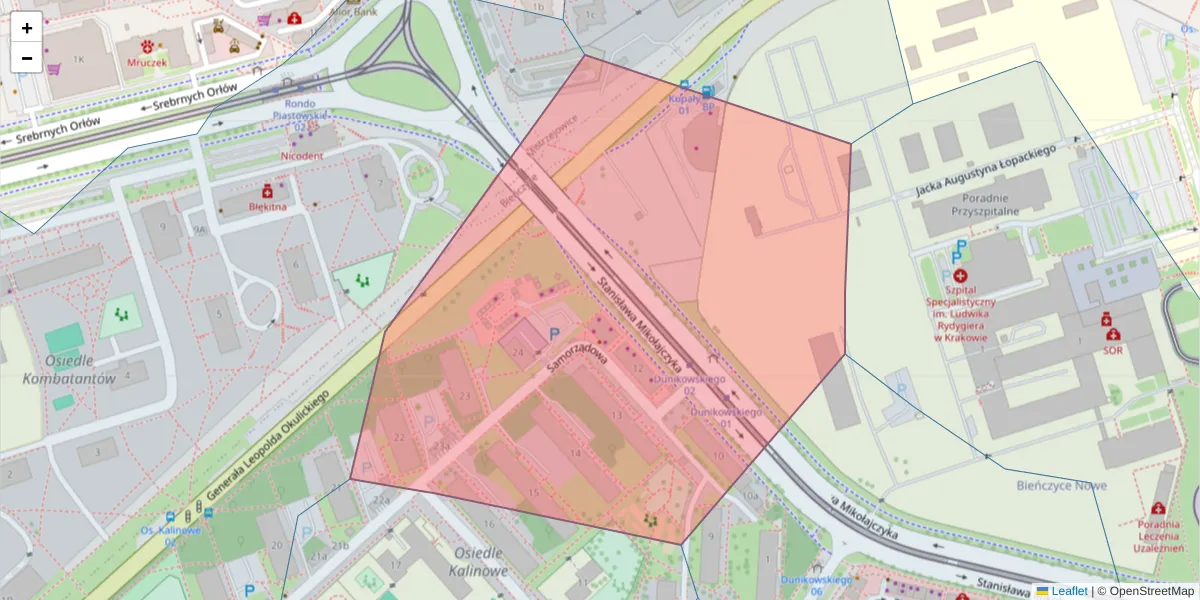 Szczegółowa mapa kodu pocztowego 31-813 z granicami, sąsiednimi kodami pocztowymi i urzędami pocztowymi