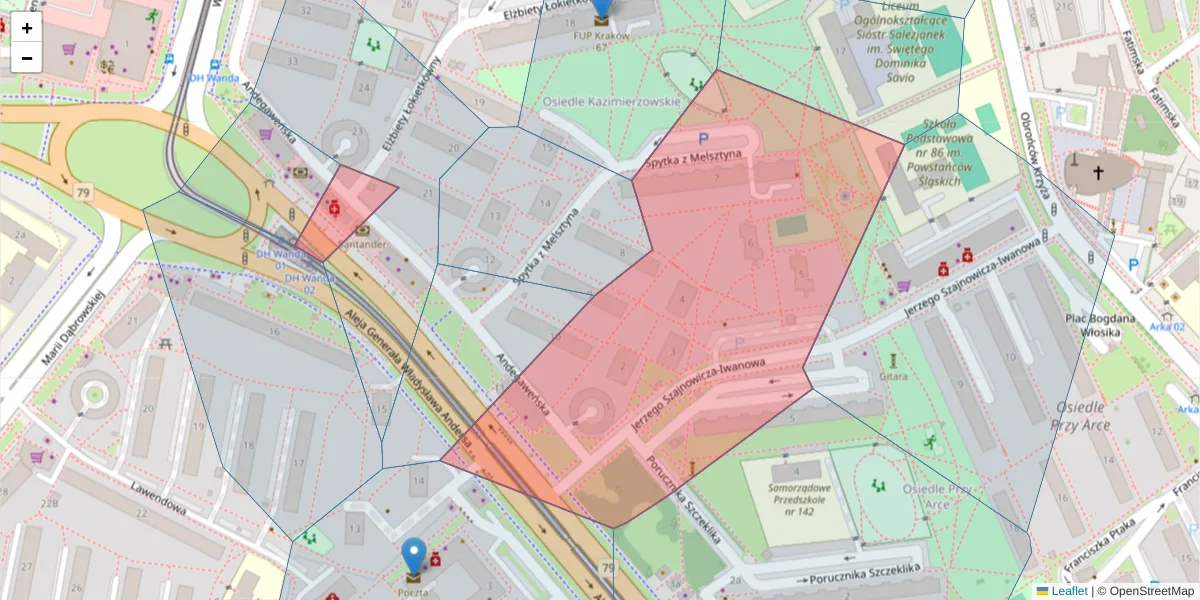 Szczegółowa mapa kodu pocztowego 31-839 z granicami, sąsiednimi kodami pocztowymi i urzędami pocztowymi
