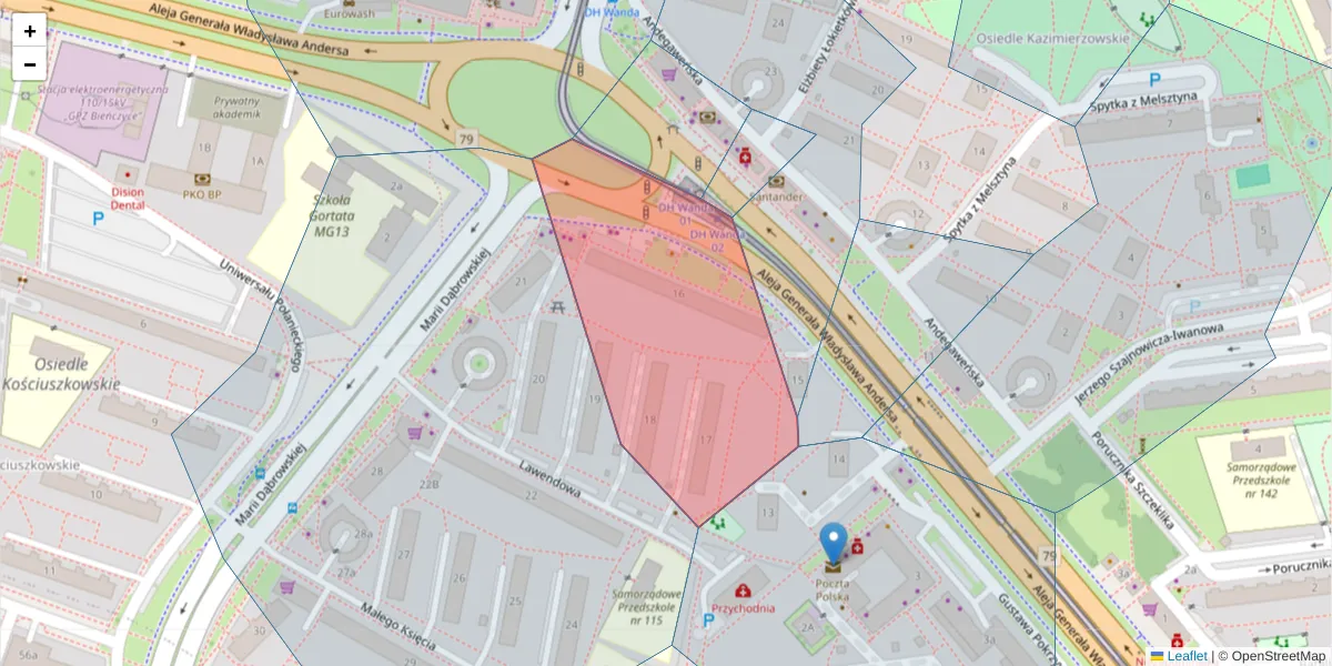 Szczegółowa mapa kodu pocztowego 31-852 z granicami, sąsiednimi kodami pocztowymi i urzędami pocztowymi
