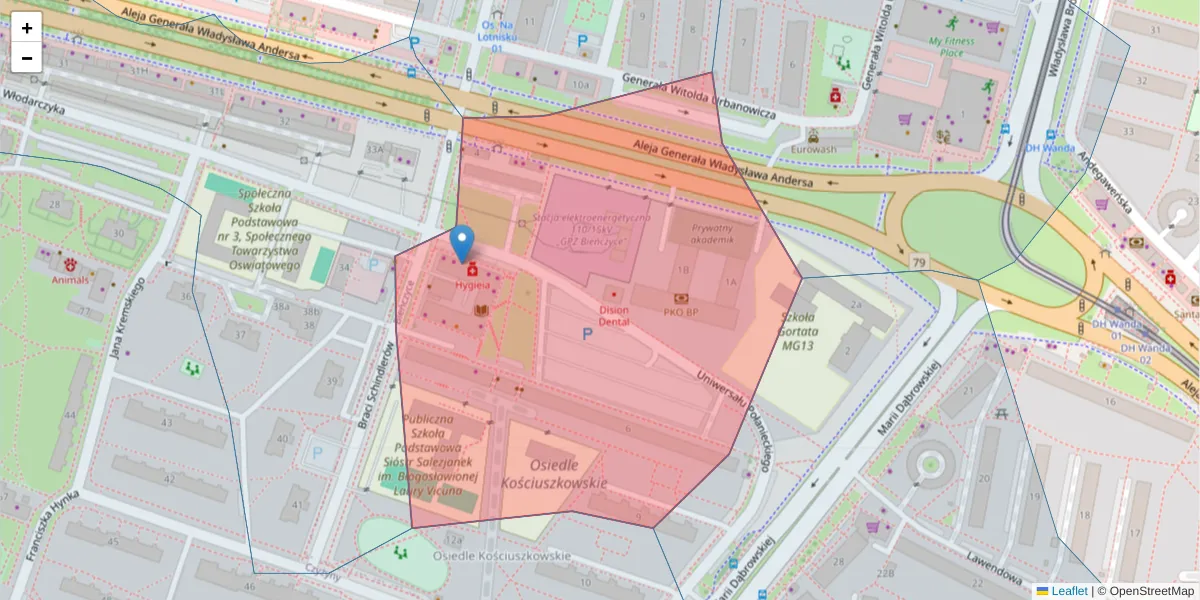 Szczegółowa mapa kodu pocztowego 31-858 z granicami, sąsiednimi kodami pocztowymi i urzędami pocztowymi