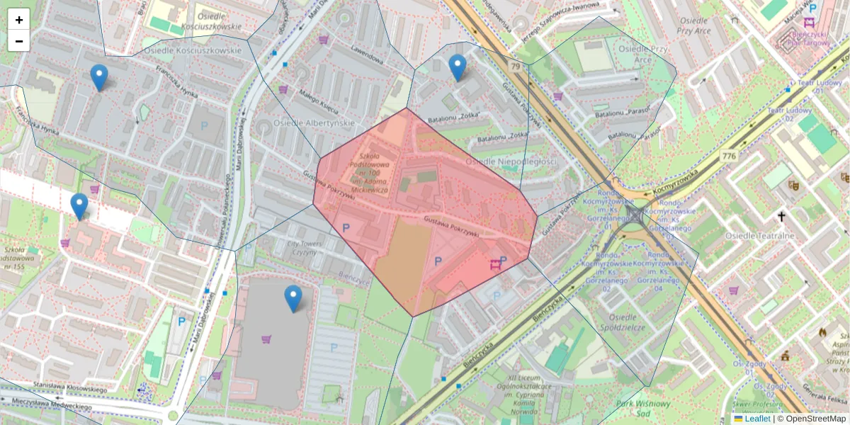 Szczegółowa mapa kodu pocztowego 31-862 z granicami, sąsiednimi kodami pocztowymi i urzędami pocztowymi