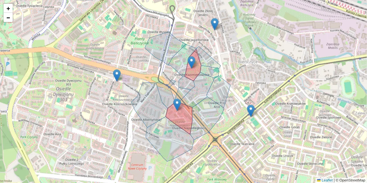Szczegółowa mapa kodu pocztowego 31-865 z granicami, sąsiednimi kodami pocztowymi i urzędami pocztowymi