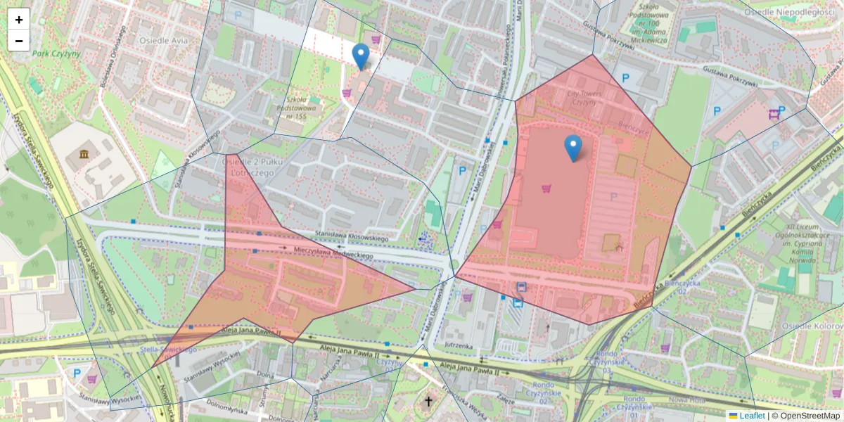 Szczegółowa mapa kodu pocztowego 31-870 z granicami, sąsiednimi kodami pocztowymi i urzędami pocztowymi