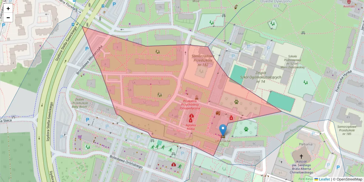 Szczegółowa mapa kodu pocztowego 31-871 z granicami, sąsiednimi kodami pocztowymi i urzędami pocztowymi