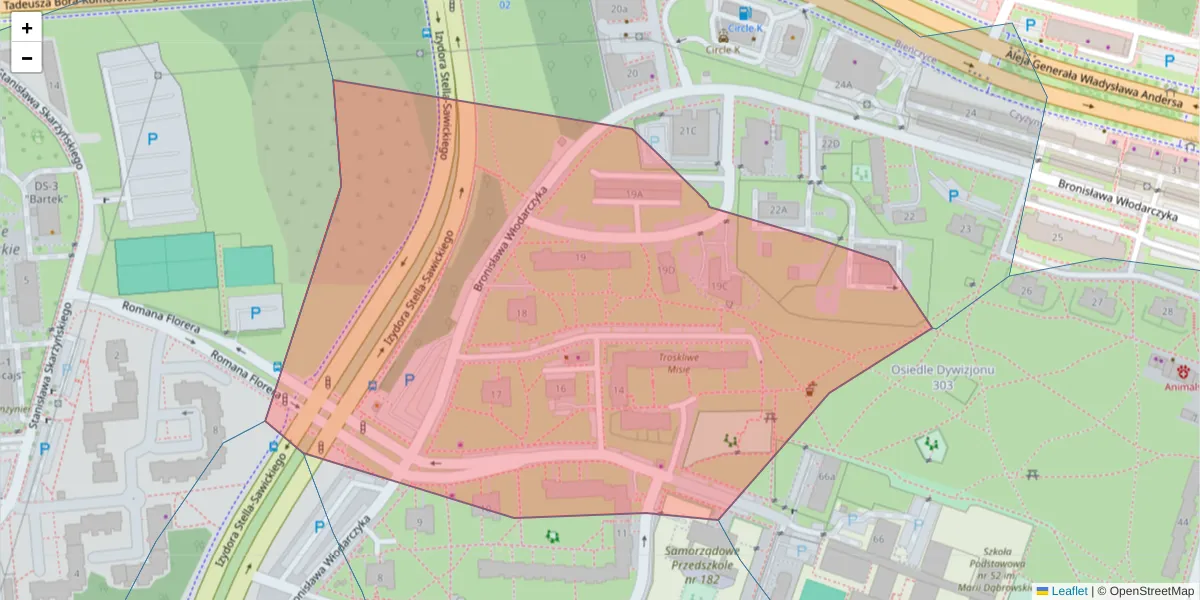 Szczegółowa mapa kodu pocztowego 31-872 z granicami, sąsiednimi kodami pocztowymi i urzędami pocztowymi