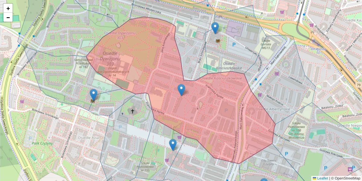 Szczegółowa mapa kodu pocztowego 31-875 z granicami, sąsiednimi kodami pocztowymi i urzędami pocztowymi