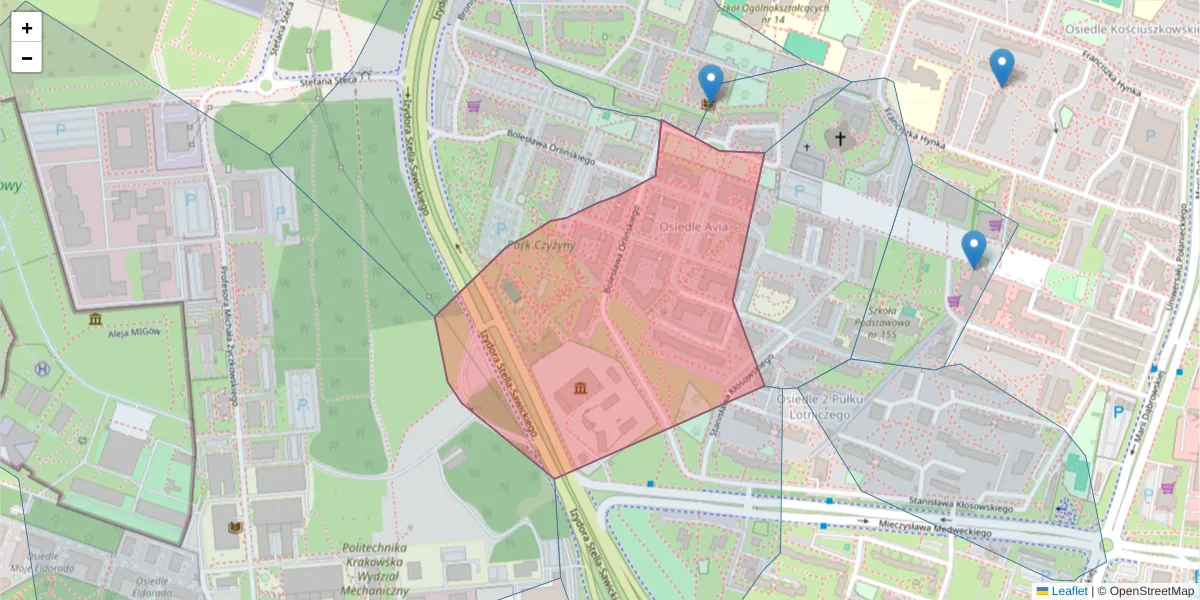Szczegółowa mapa kodu pocztowego 31-877 z granicami, sąsiednimi kodami pocztowymi i urzędami pocztowymi