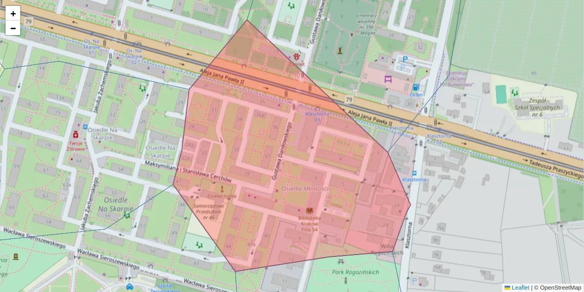 Szczegółowa mapa kodu pocztowego 31-908 z granicami, sąsiednimi kodami pocztowymi i urzędami pocztowymi
