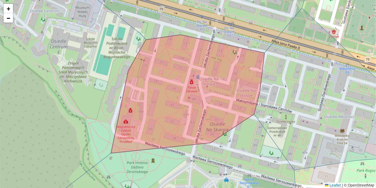 Szczegółowa mapa kodu pocztowego 31-910 z granicami, sąsiednimi kodami pocztowymi i urzędami pocztowymi