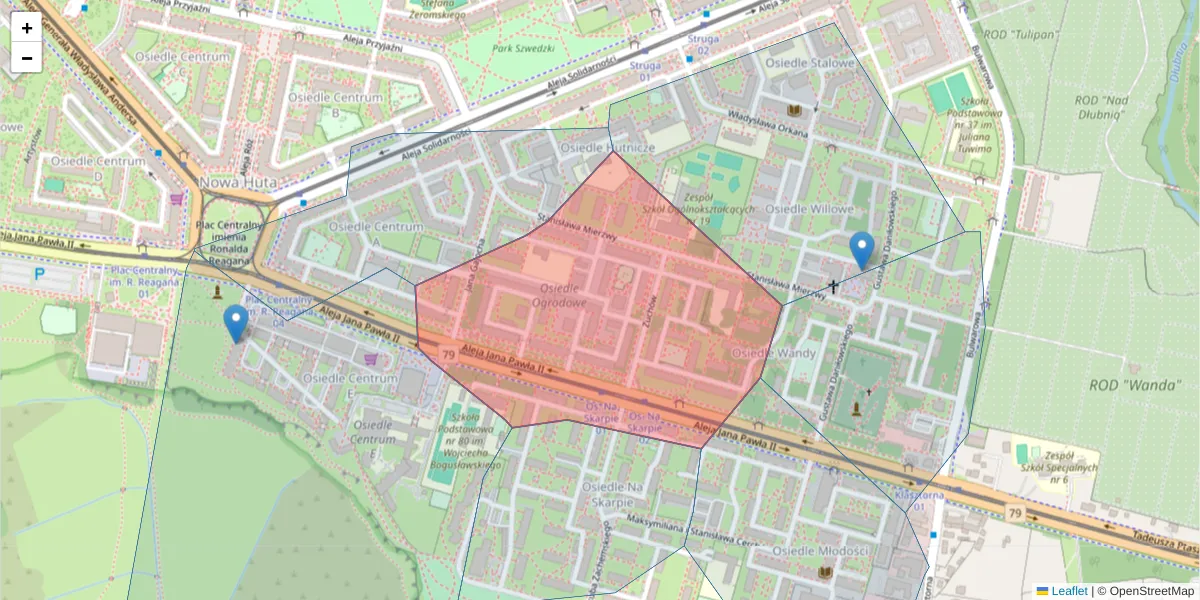 Szczegółowa mapa kodu pocztowego 31-916 z granicami, sąsiednimi kodami pocztowymi i urzędami pocztowymi