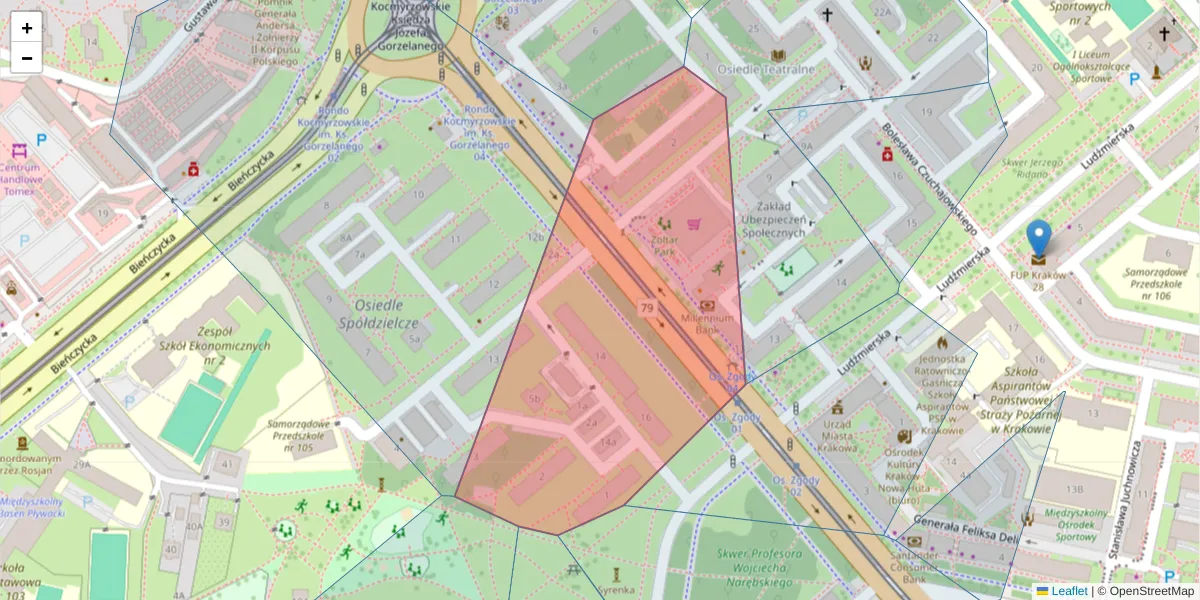 Szczegółowa mapa kodu pocztowego 31-930 z granicami, sąsiednimi kodami pocztowymi i urzędami pocztowymi