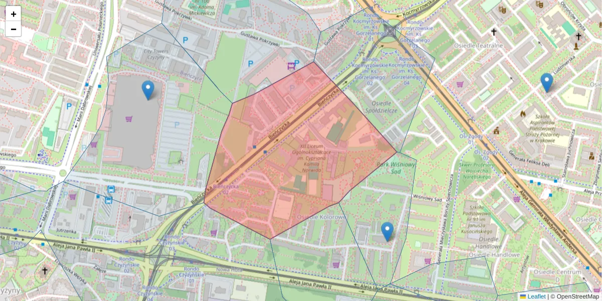 Szczegółowa mapa kodu pocztowego 31-941 z granicami, sąsiednimi kodami pocztowymi i urzędami pocztowymi