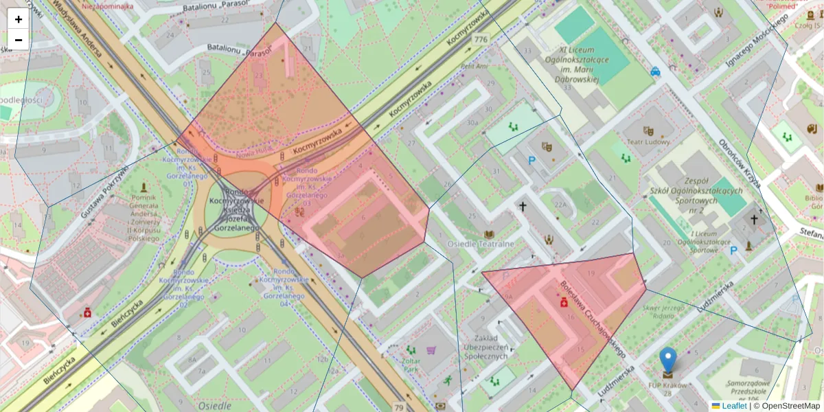 Szczegółowa mapa kodu pocztowego 31-945 z granicami, sąsiednimi kodami pocztowymi i urzędami pocztowymi