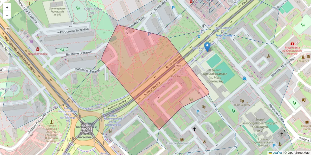 Szczegółowa mapa kodu pocztowego 31-947 z granicami, sąsiednimi kodami pocztowymi i urzędami pocztowymi