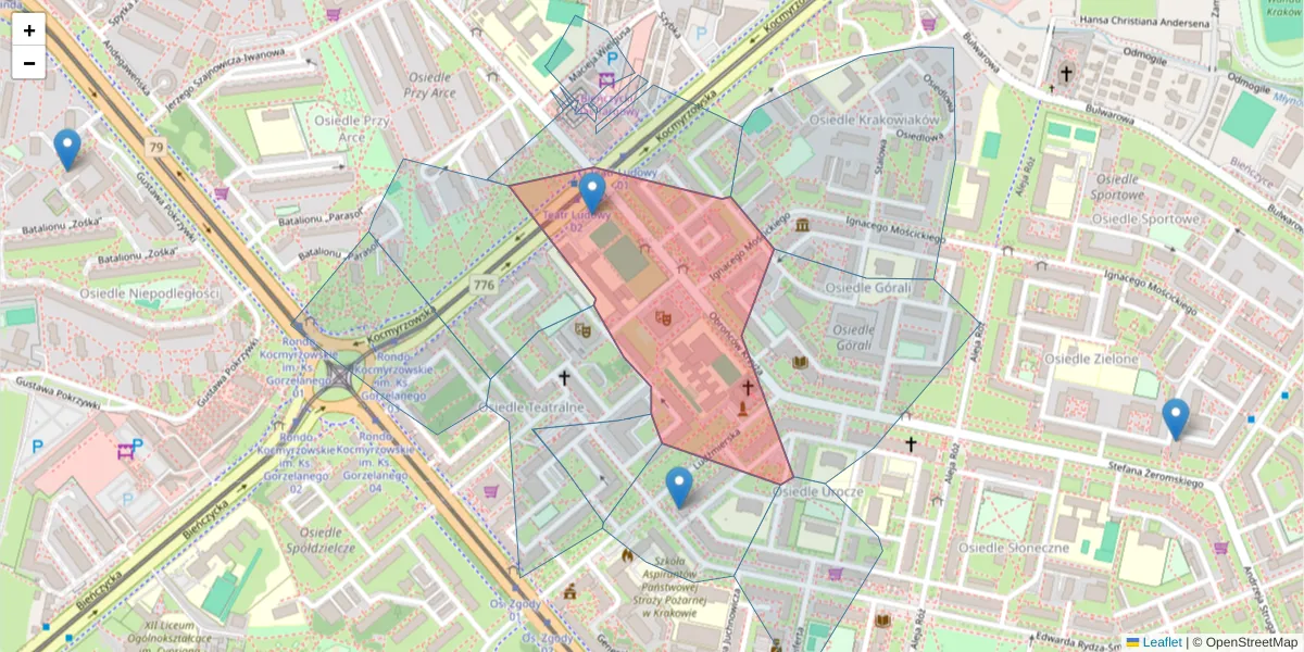 Szczegółowa mapa kodu pocztowego 31-948 z granicami, sąsiednimi kodami pocztowymi i urzędami pocztowymi