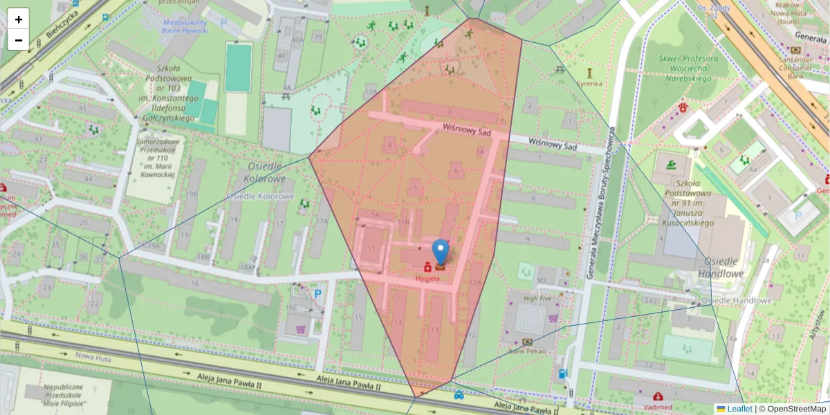 Szczegółowa mapa kodu pocztowego 31-967 z granicami, sąsiednimi kodami pocztowymi i urzędami pocztowymi