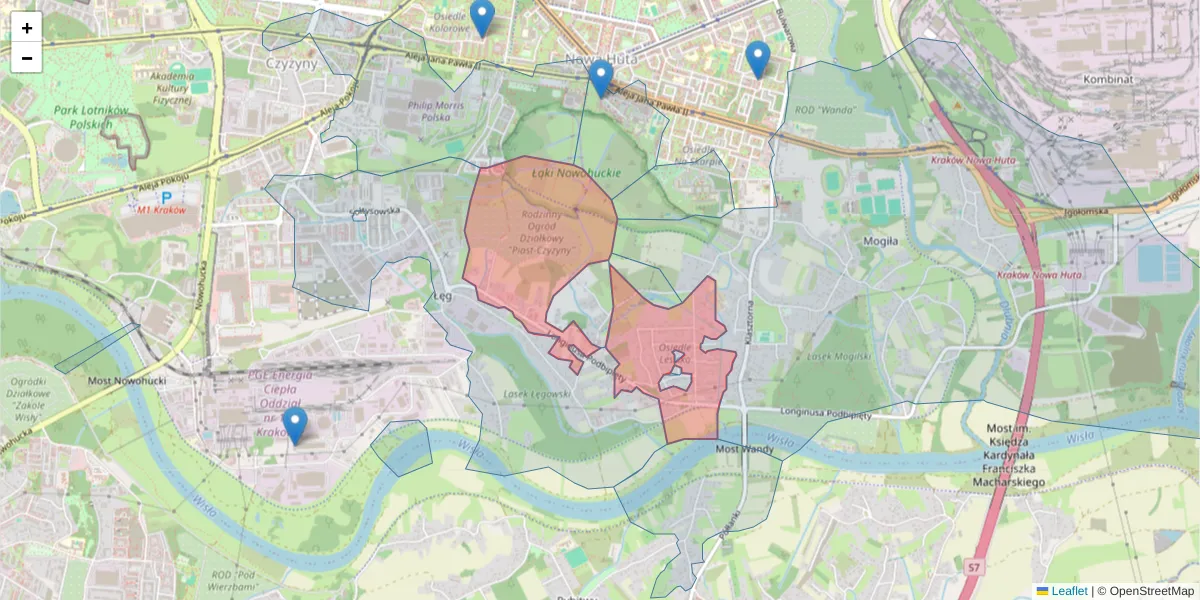 Szczegółowa mapa kodu pocztowego 31-980 z granicami, sąsiednimi kodami pocztowymi i urzędami pocztowymi