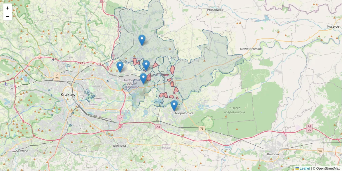 Szczegółowa mapa kodu pocztowego 31-988 z granicami, sąsiednimi kodami pocztowymi i urzędami pocztowymi