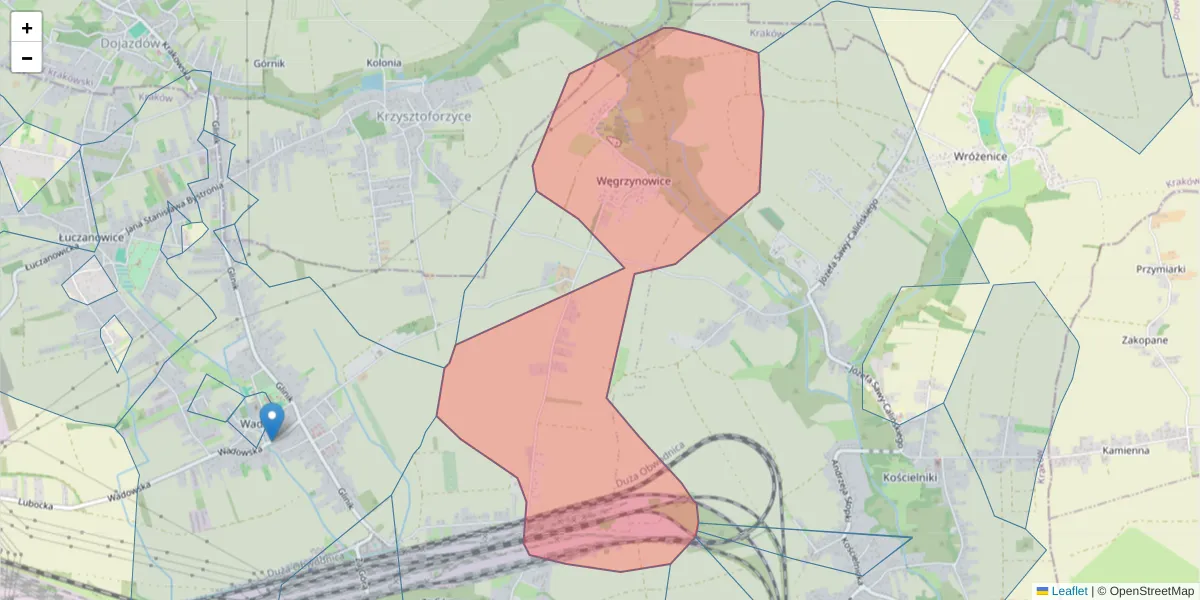 Szczegółowa mapa kodu pocztowego 31-992 z granicami, sąsiednimi kodami pocztowymi i urzędami pocztowymi