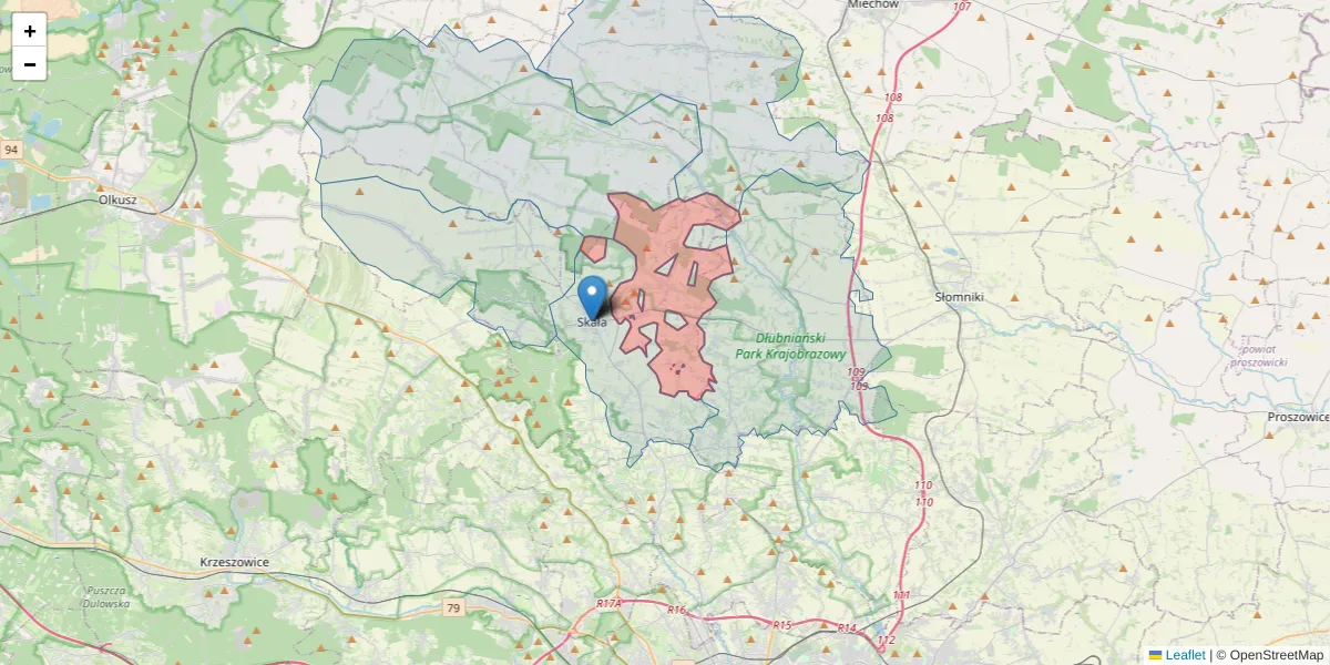 Szczegółowa mapa kodu pocztowego 32-046 z granicami, sąsiednimi kodami pocztowymi i urzędami pocztowymi