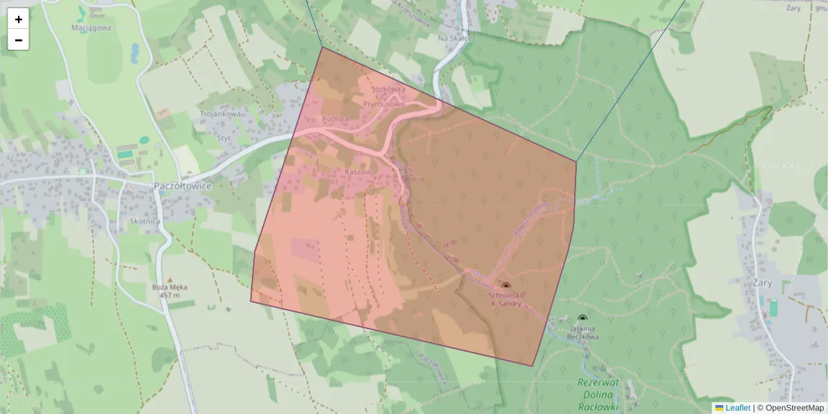 Szczegółowa mapa kodu pocztowego 32-063 z granicami, sąsiednimi kodami pocztowymi i urzędami pocztowymi
