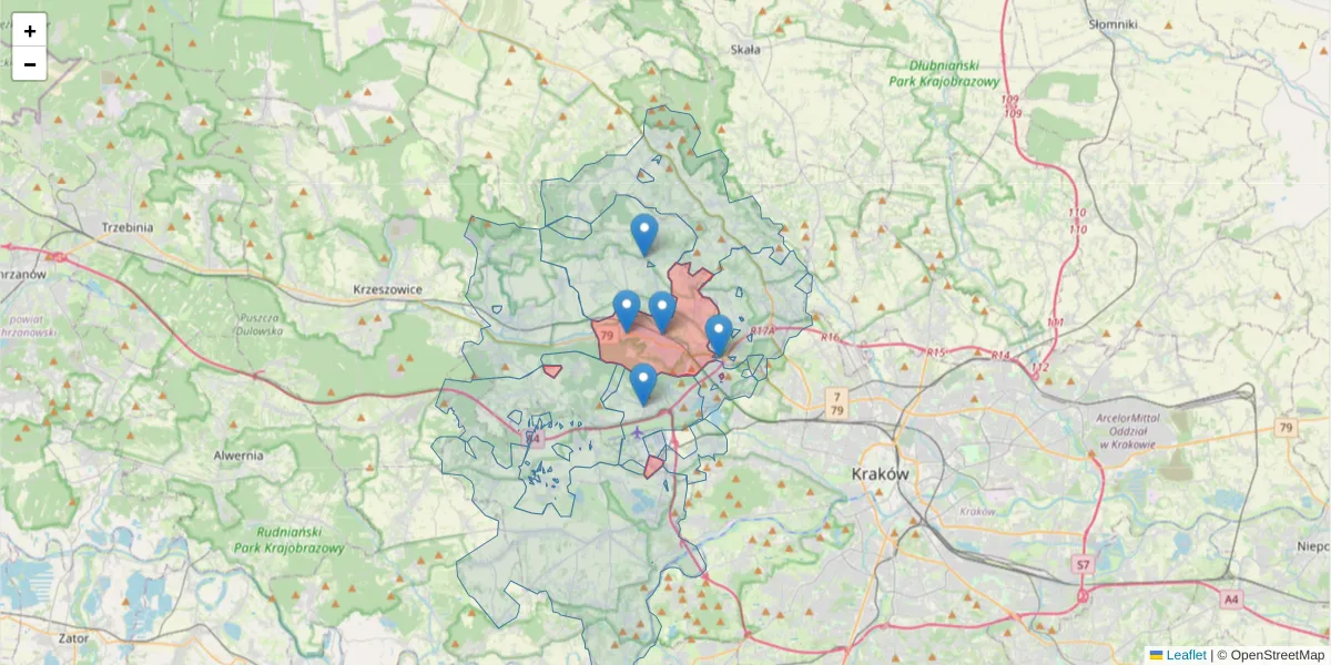 Szczegółowa mapa kodu pocztowego 32-080 z granicami, sąsiednimi kodami pocztowymi i urzędami pocztowymi