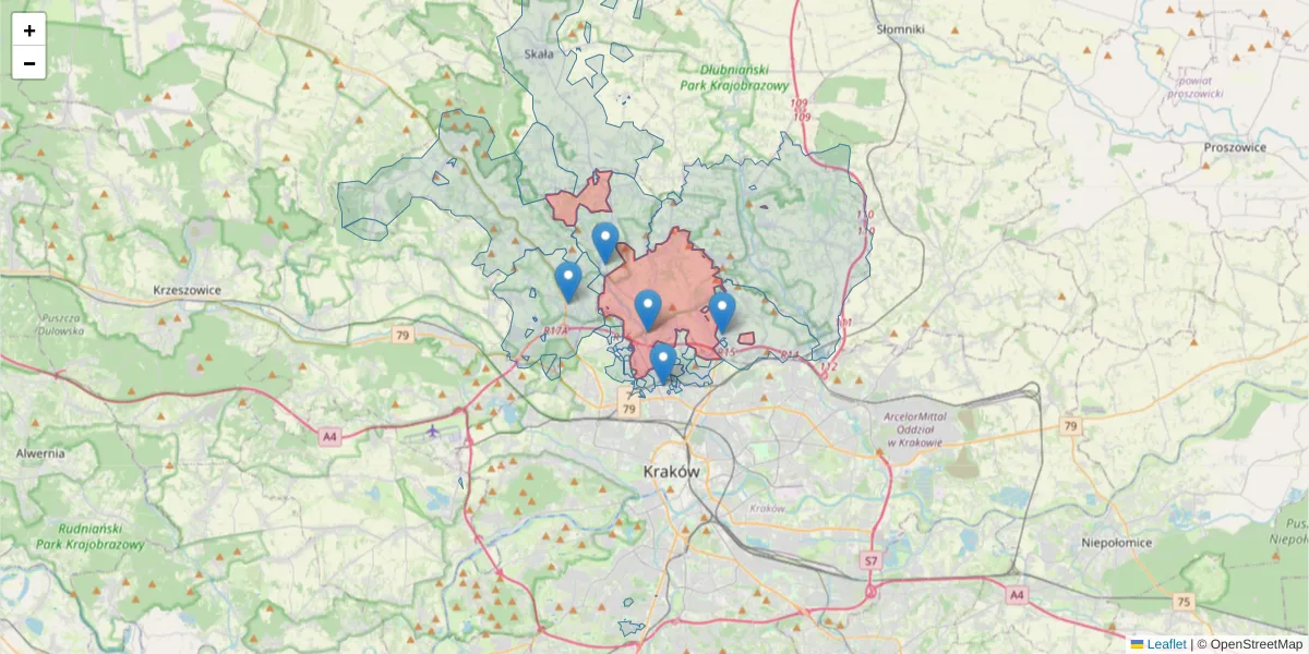Szczegółowa mapa kodu pocztowego 32-087 z granicami, sąsiednimi kodami pocztowymi i urzędami pocztowymi