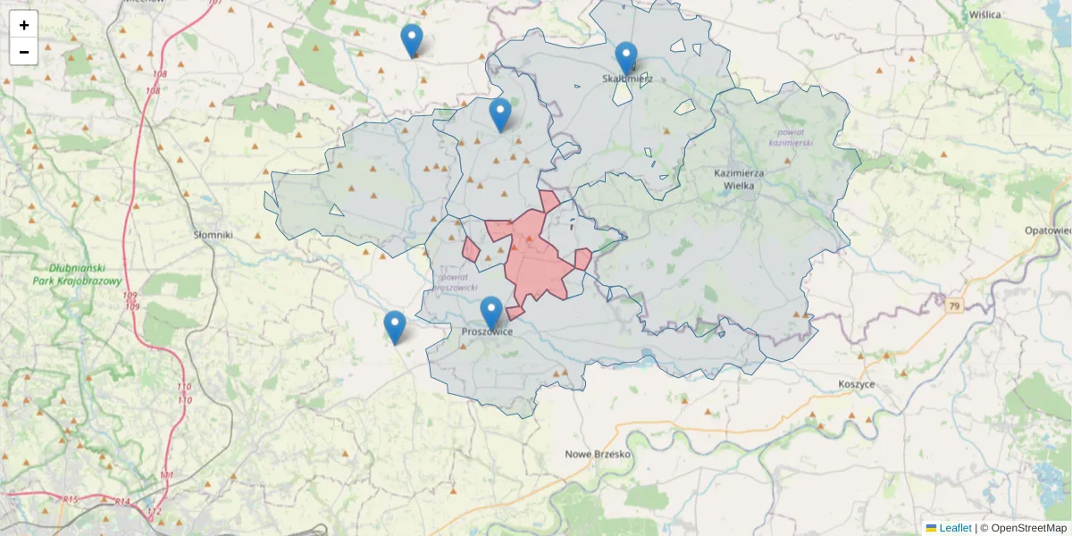 Szczegółowa mapa kodu pocztowego 32-112 z granicami, sąsiednimi kodami pocztowymi i urzędami pocztowymi