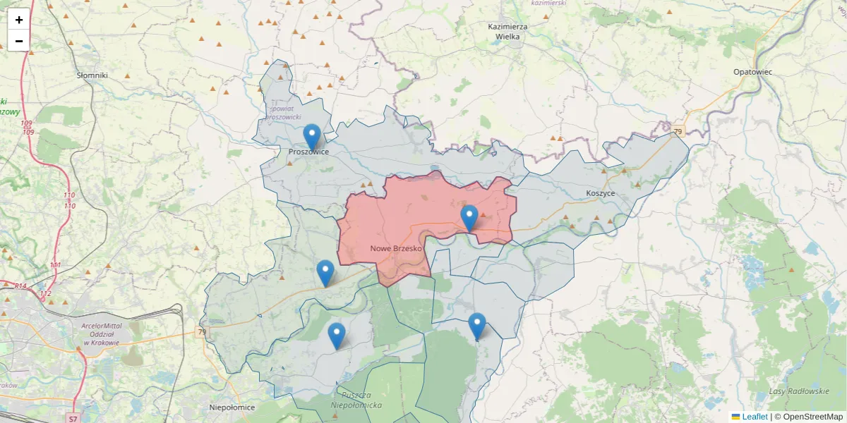 Szczegółowa mapa kodu pocztowego 32-120 z granicami, sąsiednimi kodami pocztowymi i urzędami pocztowymi